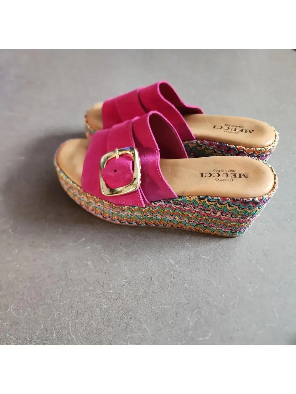 Sesto Meucci Pink Suede Espadrille Platform Wedge Slide Sandals   10